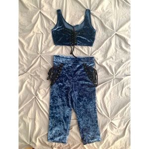 Crushed velvet two piece set crop top Bermuda shorts cross tie stretchy
